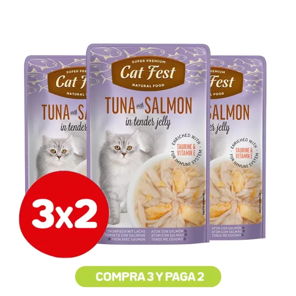 Pack 3X2 Cat Fest Filetes De Atún Con Salmón En Gelatina 70 Gr