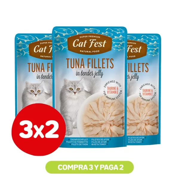 Pack 3X2 Cat Fest Filetes De Atún En Gelatina 70 Gr