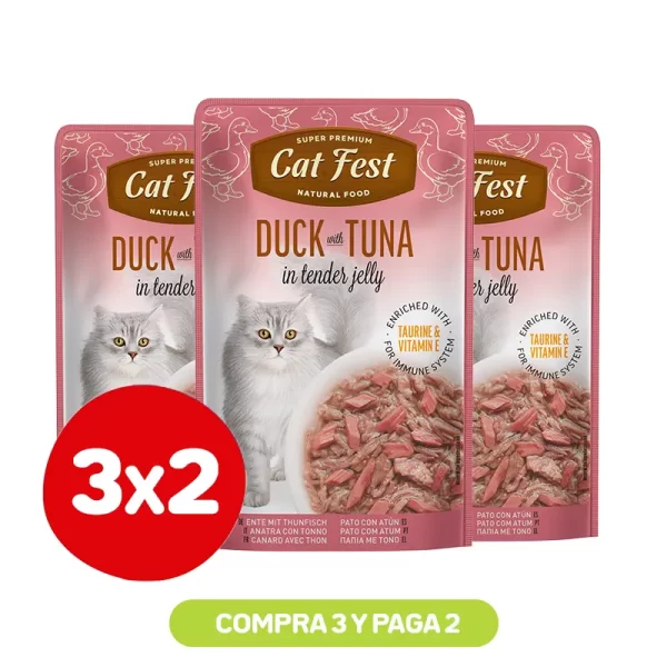 Pack 3X2 Cat Fest Filetes De Pato Con Atún En Gelatina 70 Gr
