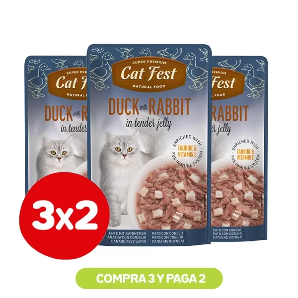 Pack 3X2 Cat Fest Filetes De Pato Con Conejo En Gelatina 70 Gr