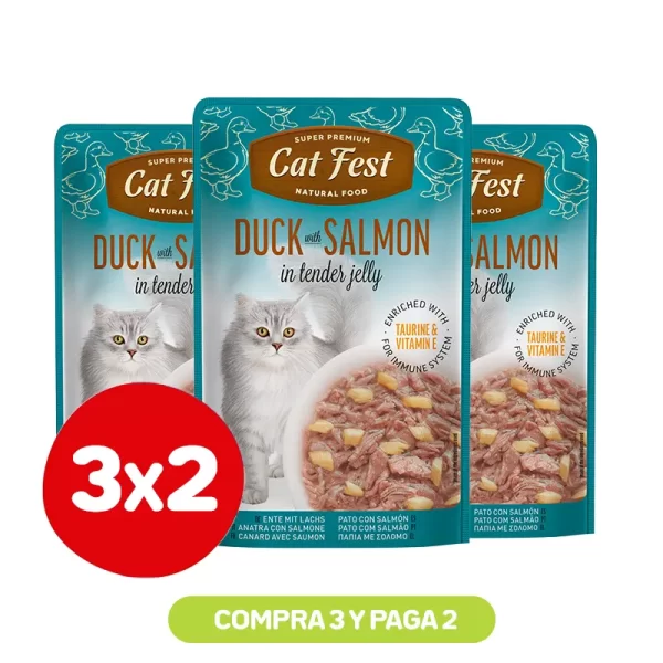 Pack 3X2 Cat Fest Filetes De Pato Con Salmón En Gelatina 70 Gr
