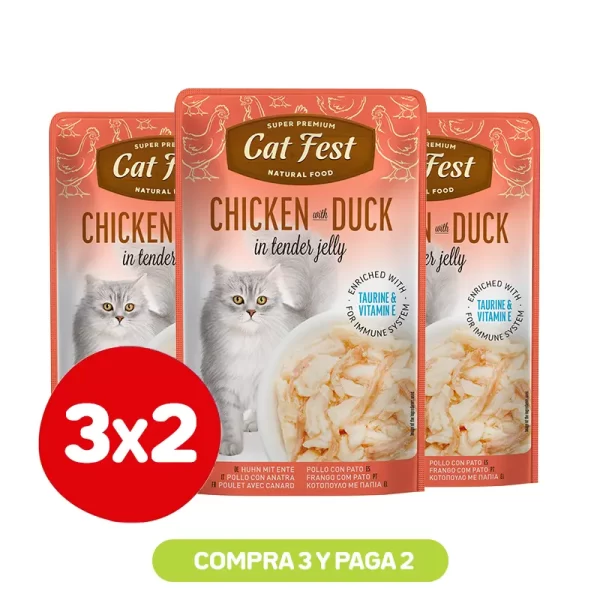 Pack 3X2 Cat Fest Filetes De Pollo Con Pato En Gelatina 70 Gr