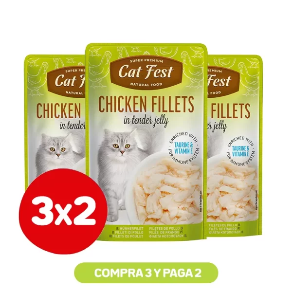 Pack 3X2 Cat Fest Filetes De Pollo En Gelatina 70 Gr