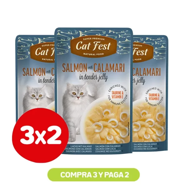 Pack 3X2 Cat Fest Filetes De Salmón Con Calamar En Gelatina 70 Gr