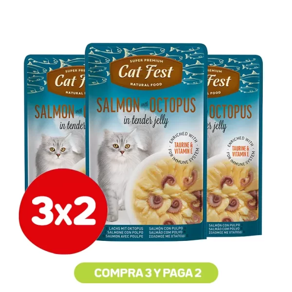 Pack 3X2 Cat Fest Filetes De Salmón Con Pulpo En Gelatina 70 Gr