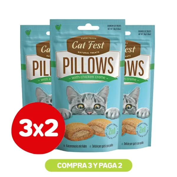 Pack 3X2 Cat Fest Pillows Snack Relleno De Crema De Pollo Para Gatos 30 Gr