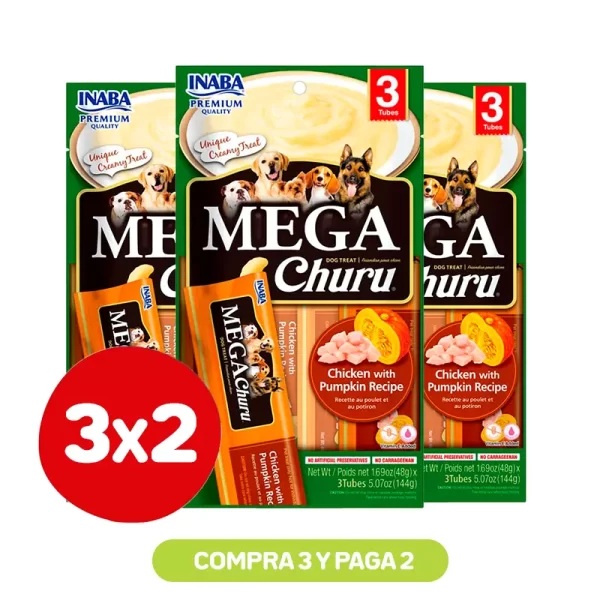 Pack 3X2 Churu Perro Mega Pollo Con Zapallo 144Gr