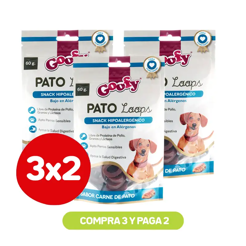 Pack 3X2 Goofy Snack Hipoalergenico Pato Loops 60Gr Pack 3X2 Goofy Snack Hipoalergenico Pato Loops 60Gr