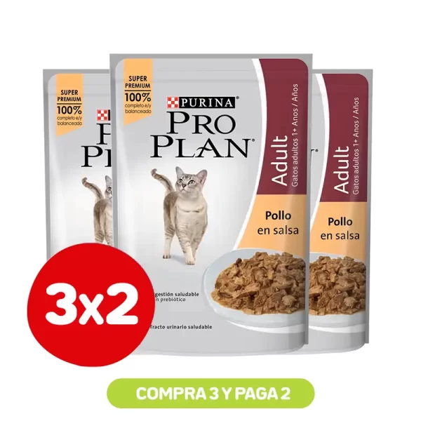 Pack 3X2 Pro Plan Pouch Alimento Húmedo Gato Pollo 85G