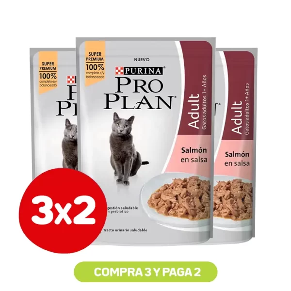 Pack 3X2 Pro Plan Pouch Alimento Húmedo Gato Salmón 85G