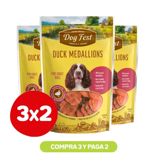 Pack 3X2 Dog Fest Medallones De Pato 90Grs