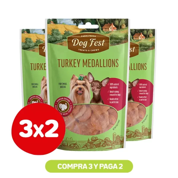 Pack 3X2 Dog Fest Medallones De Pavo 55 Gr