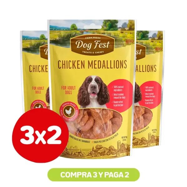 Pack 3X2 Dog Fest Medallones De Pollo 90Grs