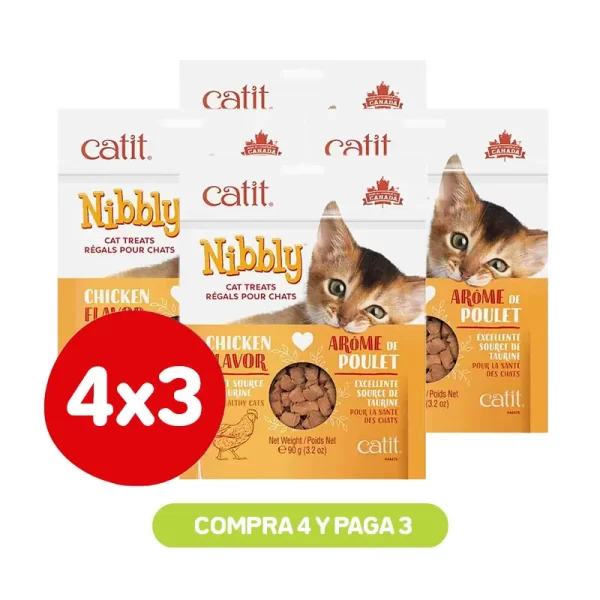 Pack 4X3 Catit Nibbly Snack Pollo 90Gr