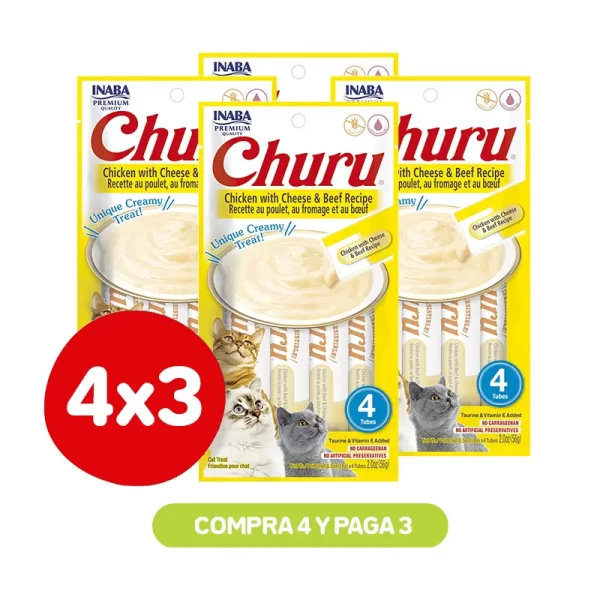 Pack 4X3 Churu Chicken With Cheese & Beef 56 Gr