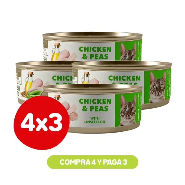 Pack 4X3 Latas Amity Chicken And Peas Adult Cat Wet Food 80 Gr