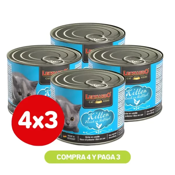 Pack 4X3 Leonardo Lata Kitten 200 Gr
