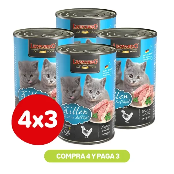Pack 4X3 Leonardo Lata Kitten 400 Gr