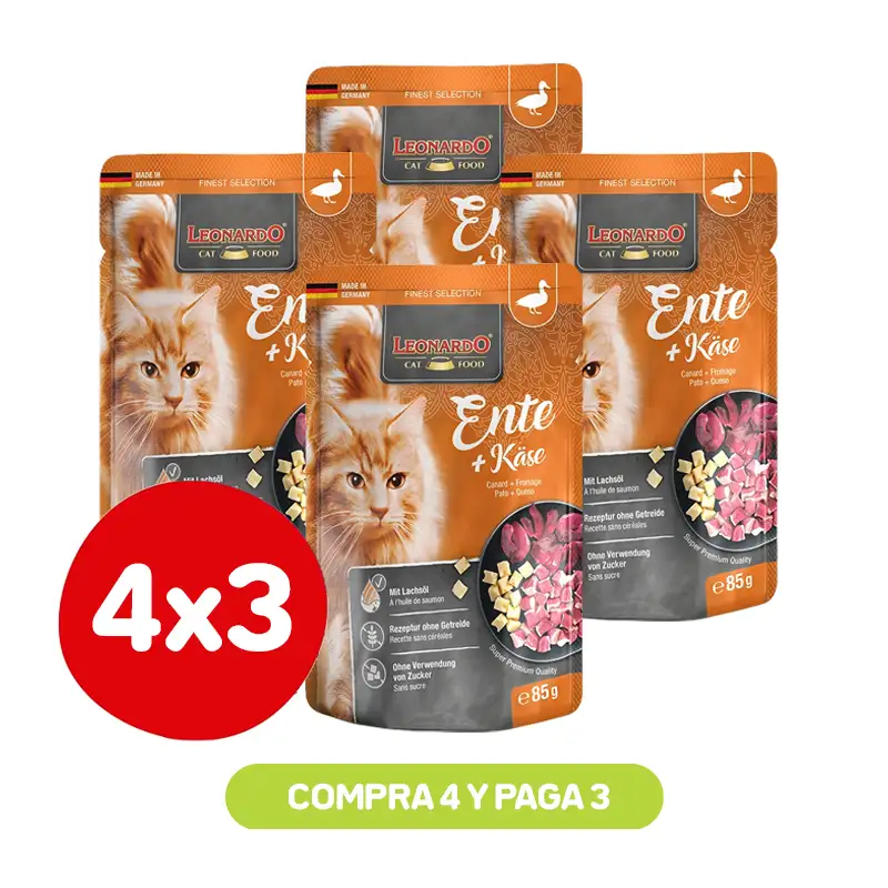 Pack 4X3 Leonardo Pouch Pato Y Queso 85 Gr Pack 4X3 Leonardo Pouch Pato Y Queso 85 Gr