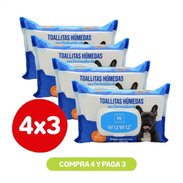 Pack 4x3 Wuwu Toallitas Humedas de Clorhexidina