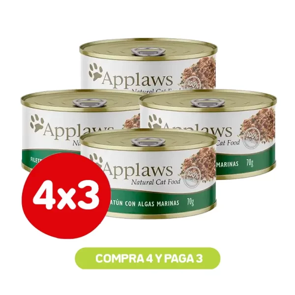 Packs 4x3 APPLAWS GATO FILETE DE ATUN CON ALGAS MARINAS, 70 GR
