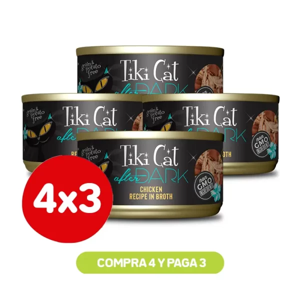 Pack 4X3 Tiki Cat After Dark Chicken Wet Food 80 Gr
