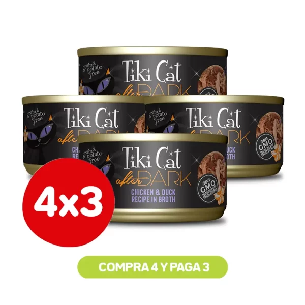 Pack 4X3 Tiki Cat After Dark Chicken y Duck Wet Food 80 Gr