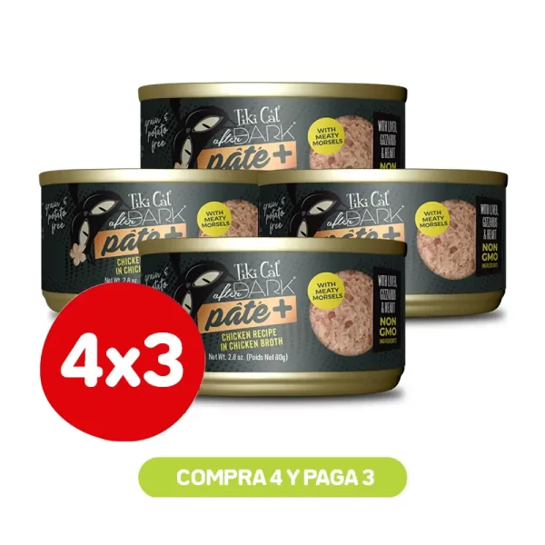 Pack 4X3 Tiki Cat After Dark Pate + Chicken Wet Food 80 Gr