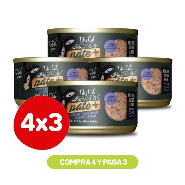 Pack 4X3 Tiki Cat After Dark Pate + Chicken y Duck Wet Food 80 Gr