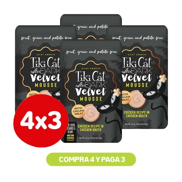 Pack 4X3 Tiki Cat After Dark Velvet Mousse Chicken 80 Gr
