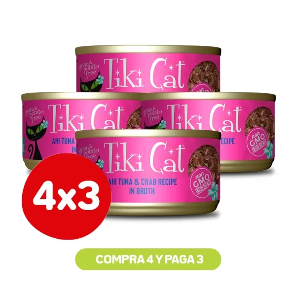 Pack 4x3 Tiki Cat Hana Grill Ahi Tuna y Crab Wet Food 80 Gr