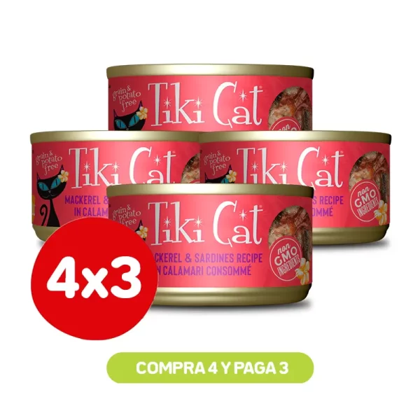 Pack 4x3 Tiki Cat Makaha Grill Mackerel Sardine Wet Food 80 Gr
