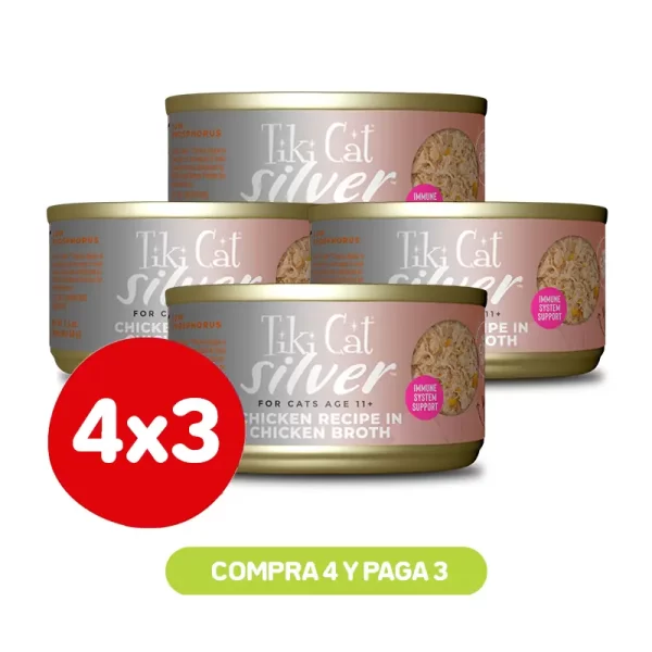 Pack 4X3 Tiki Cat Silver Chicken Wet Food 70 Gr