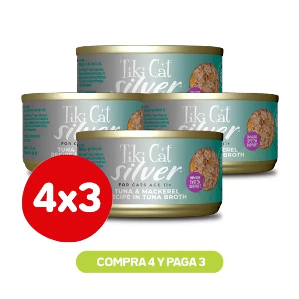Pack 4X3 Tiki Cat Silver Tuna and Mackerel Wet Food 70 Gr