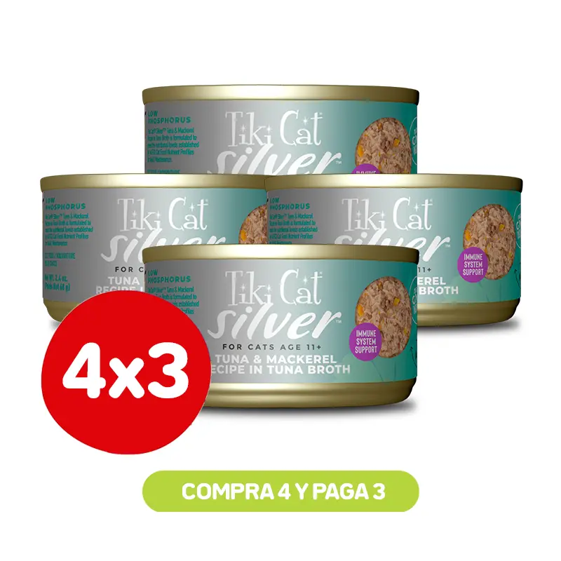 Packs 4x3 TIKI CAT SILVER TUNA AND MACKEREL CAT FOOD 70 GR Pack 4X3 Tiki Cat Silver Tuna and Mackerel Wet Food 70 Gr
