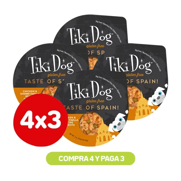 Pack 4X3 Tiki Dog Taste of Spain Chicken y Shrimp Paella 85 Gr