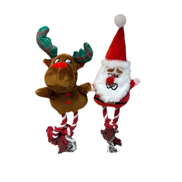 Juguete Para Mascota Santa Claus y Reno Con Cuerda