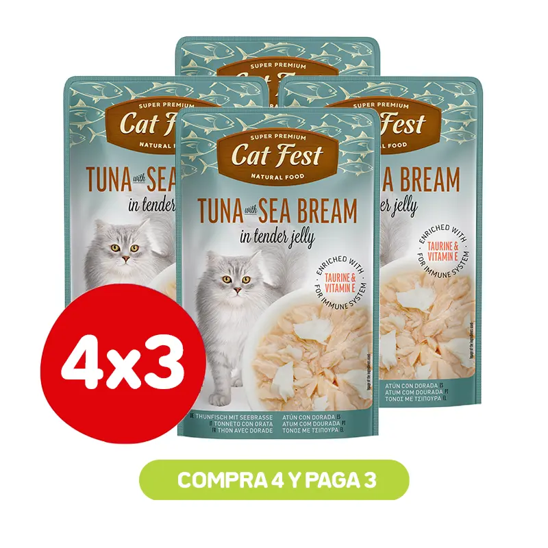 PACK 4X3 CAT FEST FILETES DE ATÚN CON DORADO EN GELATINA 70 GR Pack 4X3 Cat Fest Filetes De Atún Con Dorado En Gelatina 70 Gr
