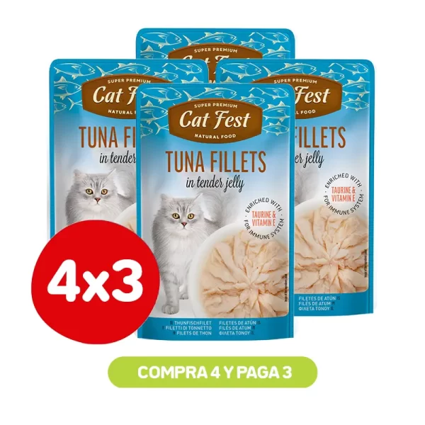 Pack 4X3 Cat Fest Filetes De Atún En Gelatina 70 Gr