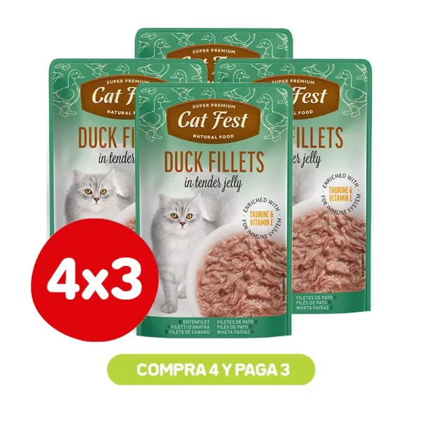 Pack 4X3 Cat Fest Filetes De Pato En Gelatina 70 Gr