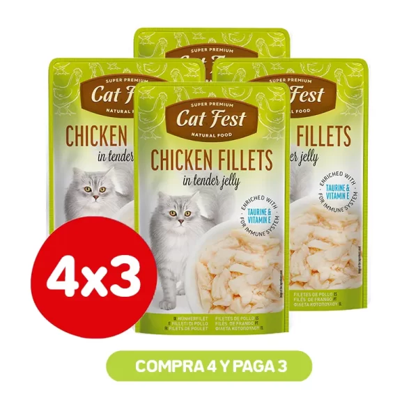 Pack 4X3 Cat Fest Filetes De Pollo En Gelatina 70 Gr