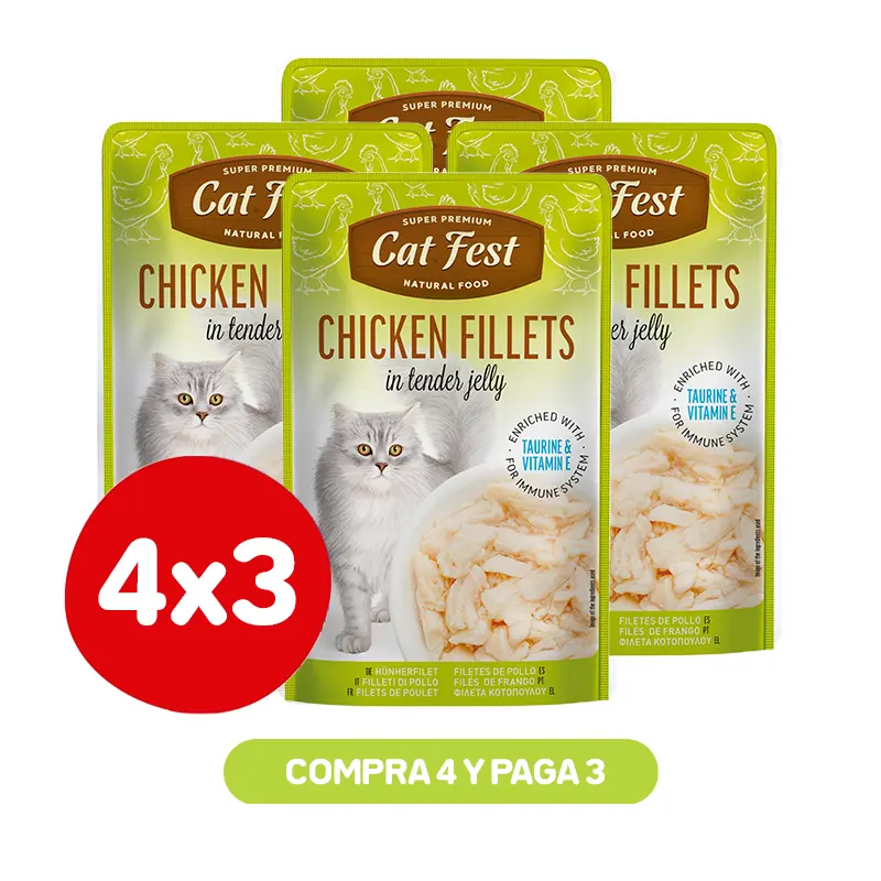 PACK 4X3 CAT FEST FILETES DE POLLO EN GELATINA 70 GR Pack 4X3 Cat Fest Filetes De Pollo En Gelatina 70 Gr