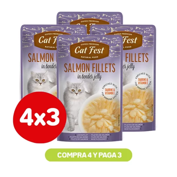 Pack 4X3 Cat Fest Filetes De Salmón En Gelatina 70 Gr