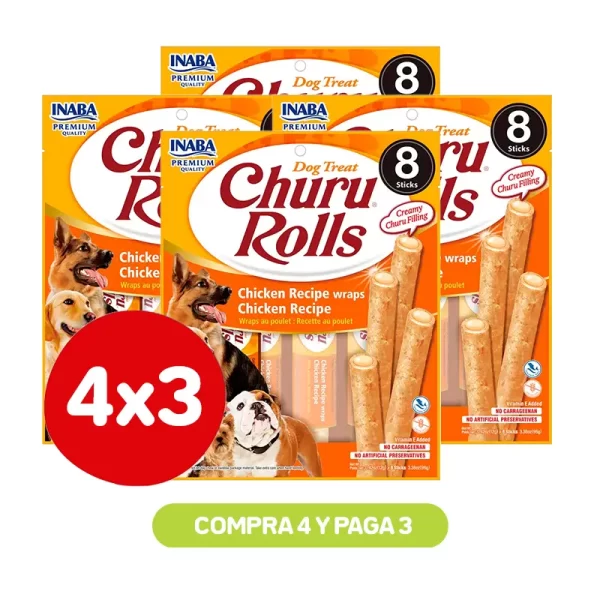 Pack 4X3 Churu Dog Rolls Chicken Wraps Chicken 8 P