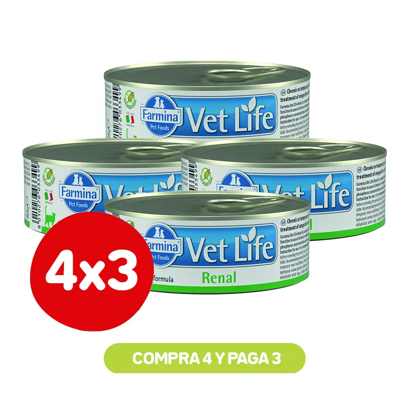 PACK 4X3 LABYES VETLIFE WF CAT RENAL 85 GRS Pack 4X3 Labyes Vetlife Wf Cat Renal 85 Grs