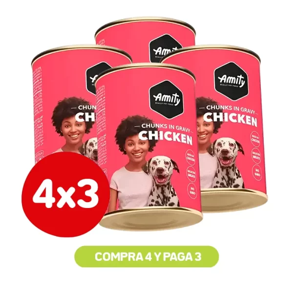 Pack 4X3 Latas Amity Chunks Chicken Adult Dog Wet Food 415 Gr