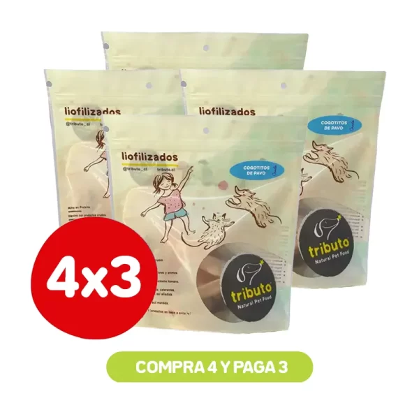 Pack 4X3 Tributo Snack Liofilizado Cogotito De Pavo 100Gr