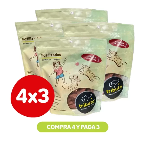 Pack 4X3 Tributo Snack Liofilizado Corazón De Vacuno 100Gr