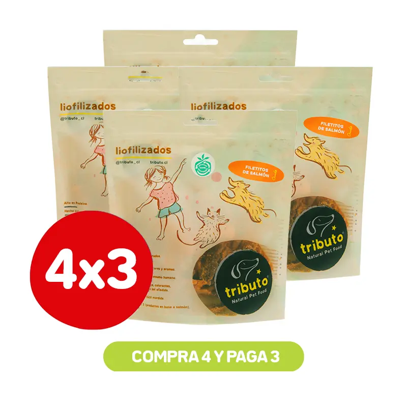 PACK 4X3 TRIBUTO SNACK LIOFILIZADO FILETE DE SALMON 100 GR Pack 4X3 Tributo Snack Liofilizado Filete De Salmon 100 Gr