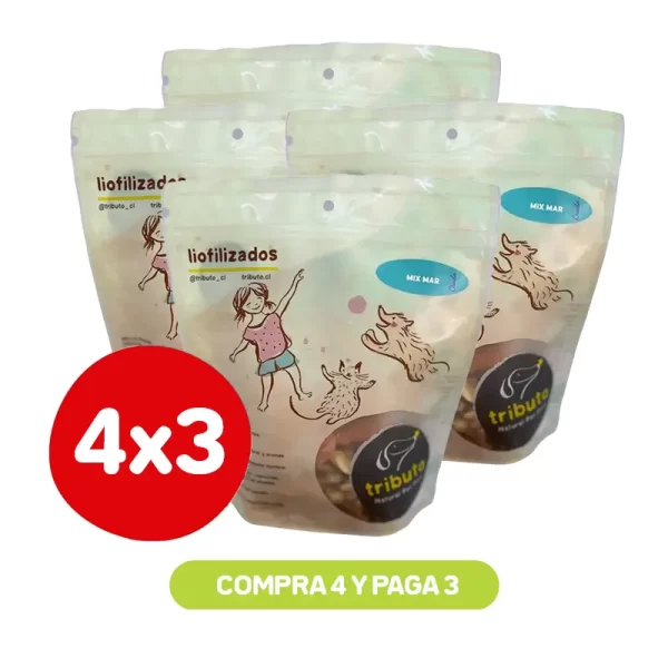 Pack 4X3 Tributo Snack Liofilizado Mix Marino 100Gr